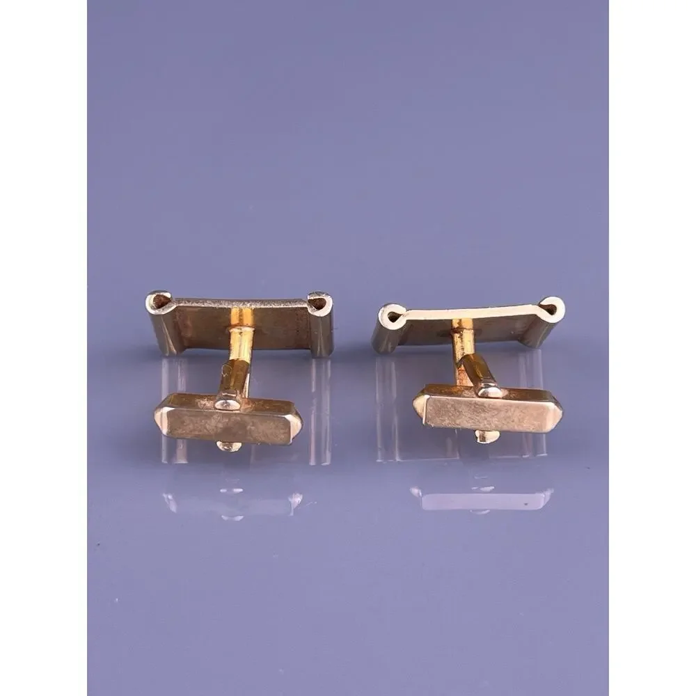 Checker Board Squares Cufflinks Gold Tone Rectangle Swank Vintage
